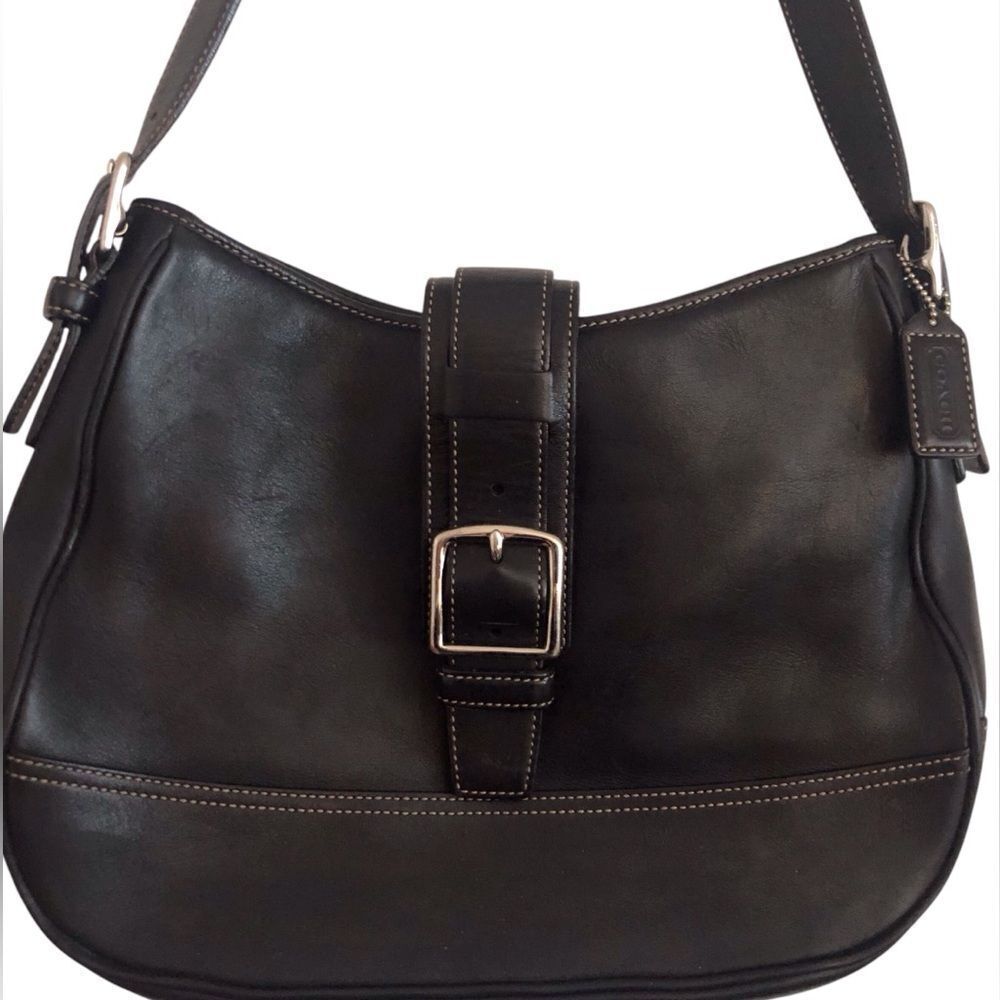 Vintage Coach Hampton Soho Black Leather Shoulder Bag #7583